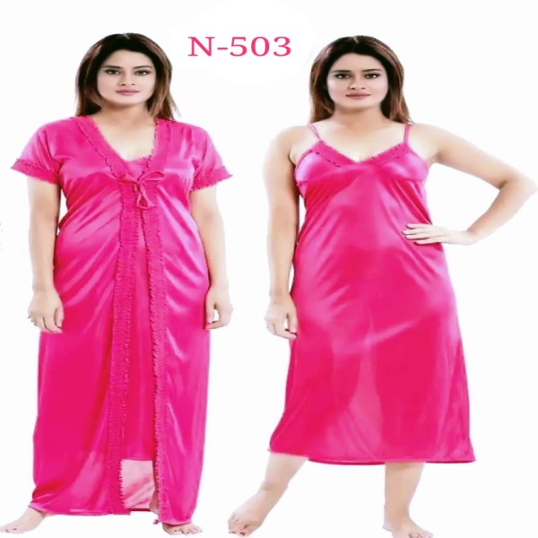 Sleep in Style with Women's 2-Part Long Solid Night Dress Set A Fashionable and Comfortable Choice for Nighttime Wardrobe(503)