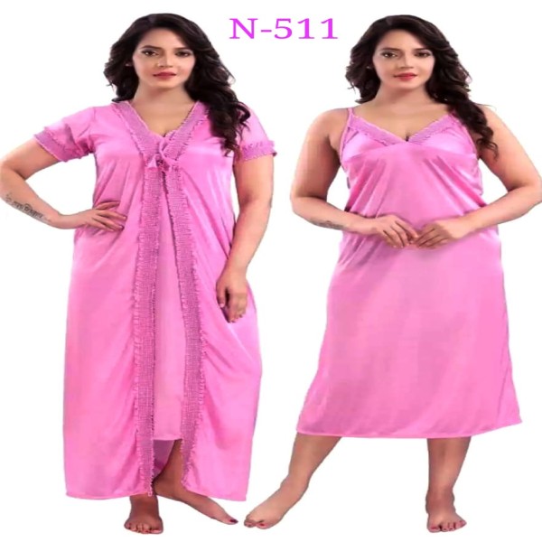 Sleep in Style Comfortable with Women's 2-Part Long Solid Night Dress Set -Maxi(511)