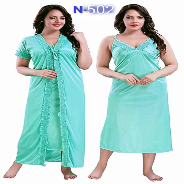 Fashionable Women's 2-Part Long Solid Night Dress Set (N-502)