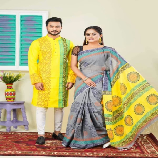 Block Printed Dhupian Silk Couple Set (3072)