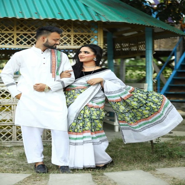 Block Printed Dhupian Silk Couple Set (3073)