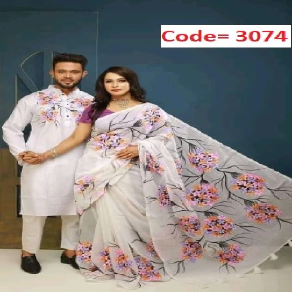 Block Printed Dhupian Silk Couple Set (3074)