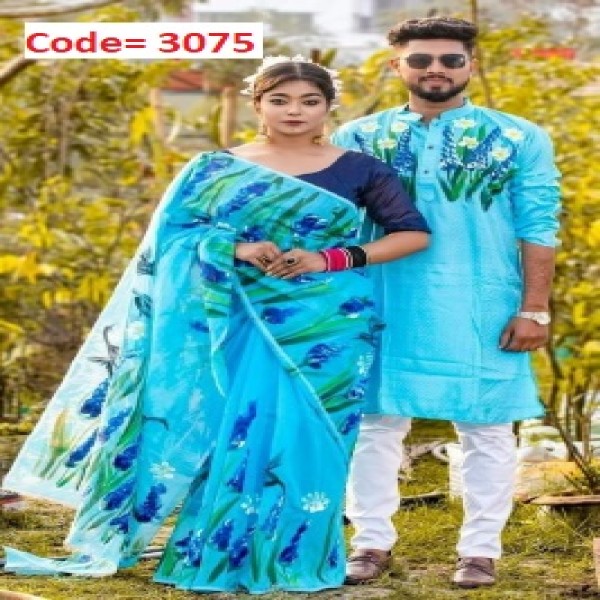 Block Printed Dhupian Silk Couple Set (3075)