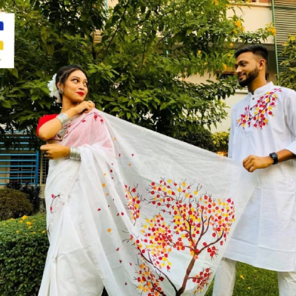 Block Printed Dhupian Silk Couple Set (3078)