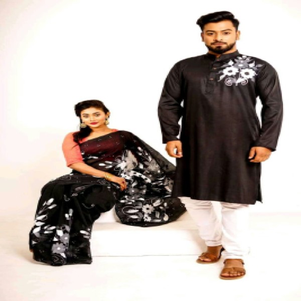 Block Printed Dhupian Silk Couple Set (3079)