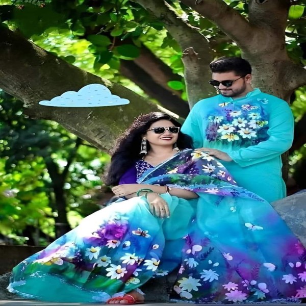 Block Printed Dhupian Silk Couple Set (3083)