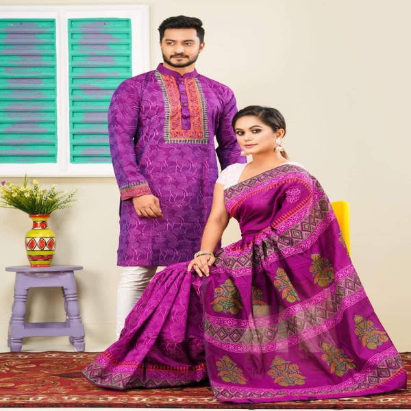 Block Printed Dhupian Silk Couple Set (3084)