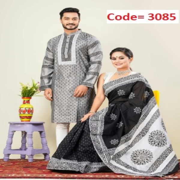 Block Printed Dhupian Silk Couple Set (3085)