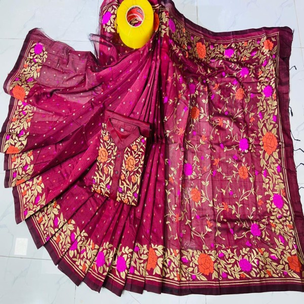 Block Printed Dhupian Silk Couple Set (3087)