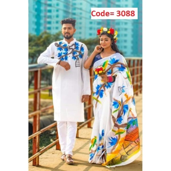 Block Printed Dhupian Silk Couple Set (3088)