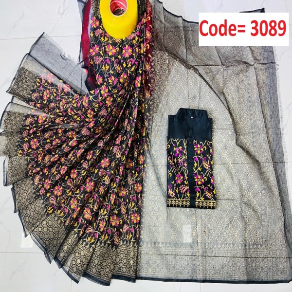 Block Printed Dhupian Silk Couple Set (3089)