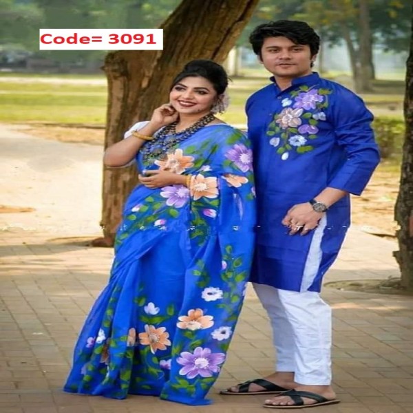 Block Printed Dhupian Silk Couple Set (3091)