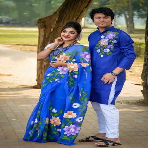 Block Printed Dhupian Silk Couple Set (3091)