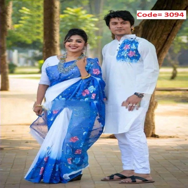 Block Printed Dhupian Silk Couple Set (3094)