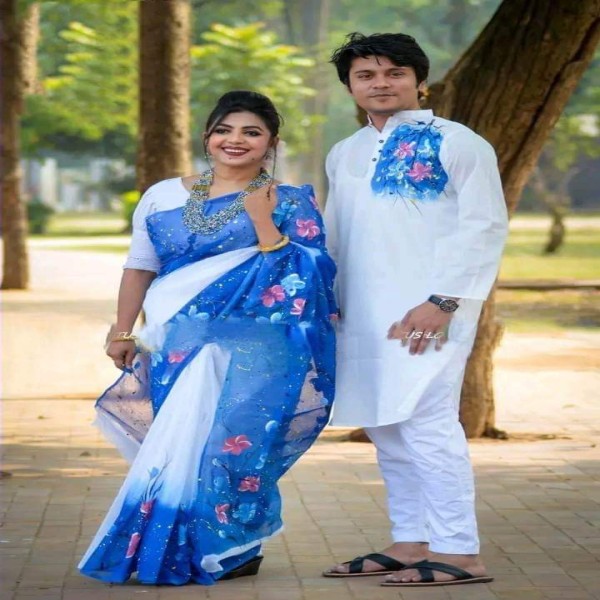 Block Printed Dhupian Silk Couple Set (3094)