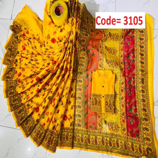 Block Printed Dhupian Silk Couple Set (3105)