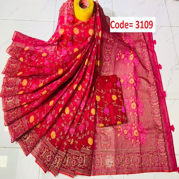 Block Printed Dhupian Silk Couple Set (3109)