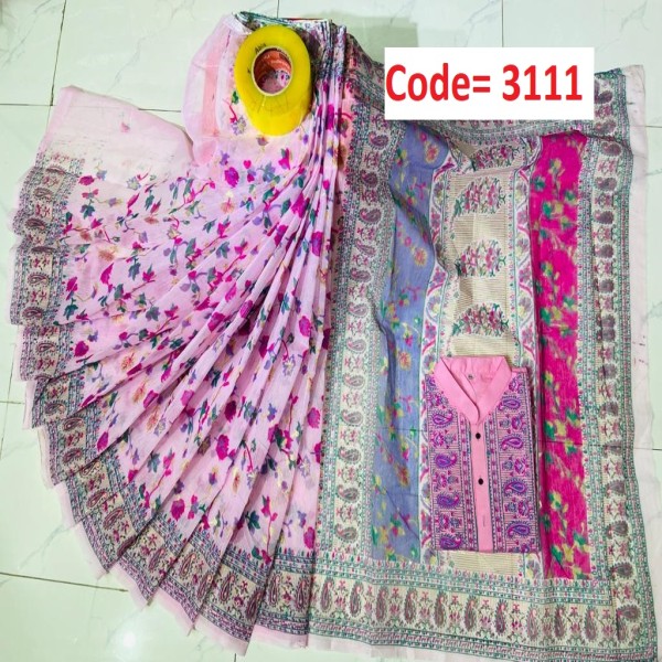 Block Printed Dhupian Silk Couple Set (3111)