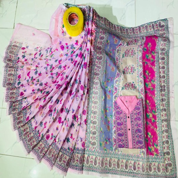 Block Printed Dhupian Silk Couple Set (3111)