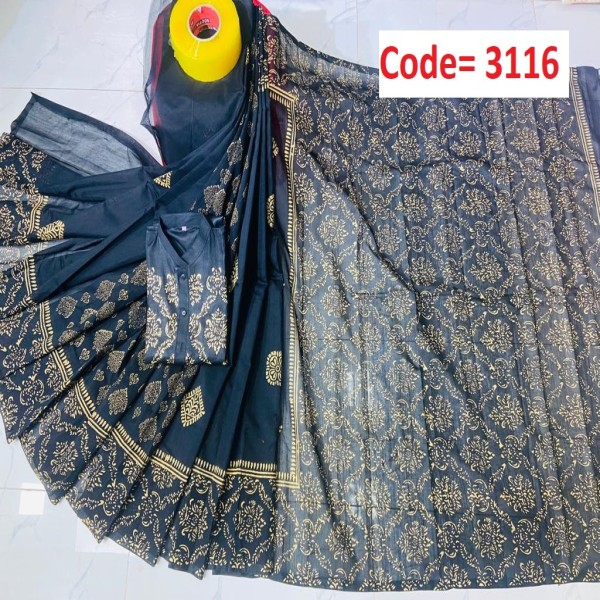 Block Printed Dhupian Silk Couple Set (3116)