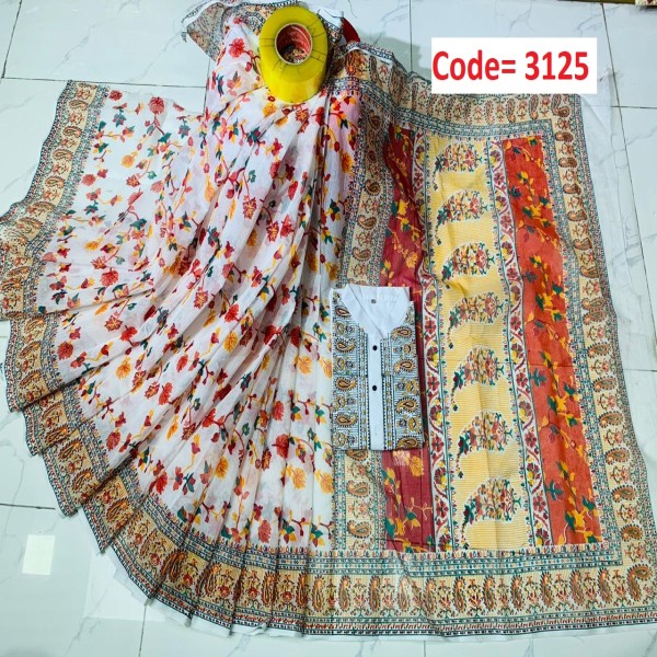 Block Printed Dhupian Silk Couple Set (3125)