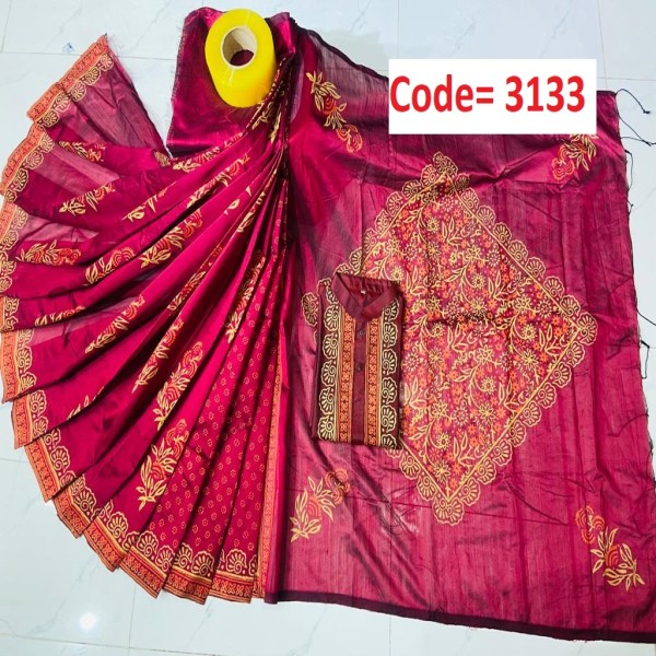 Block Printed Dhupian Silk Couple Set (3133)