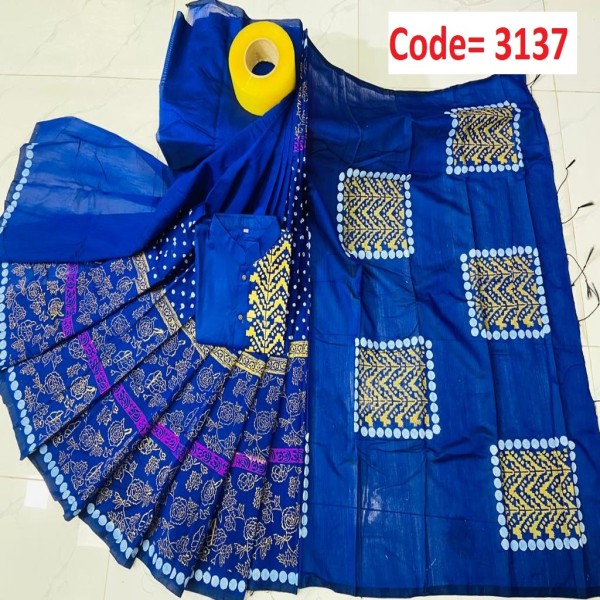 Block Printed Dhupian Silk Couple Set (3137)