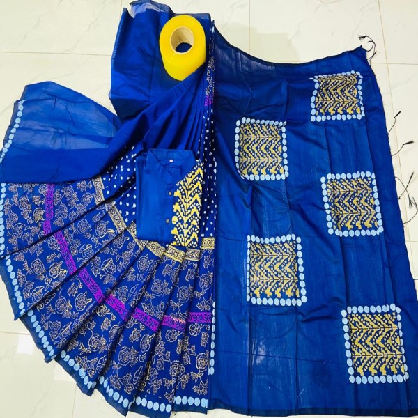 Block Printed Dhupian Silk Couple Set (3137)