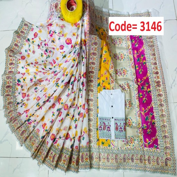 Block Printed Dhupian Silk Couple Set (3146)