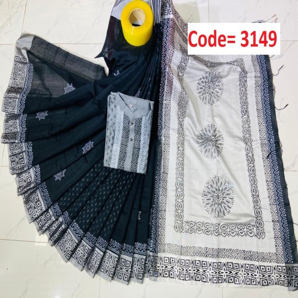 Block Printed Dhupian Silk Couple Set (3149)