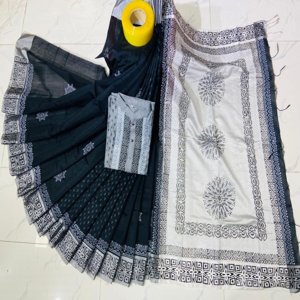 Block Printed Dhupian Silk Couple Set (3149)