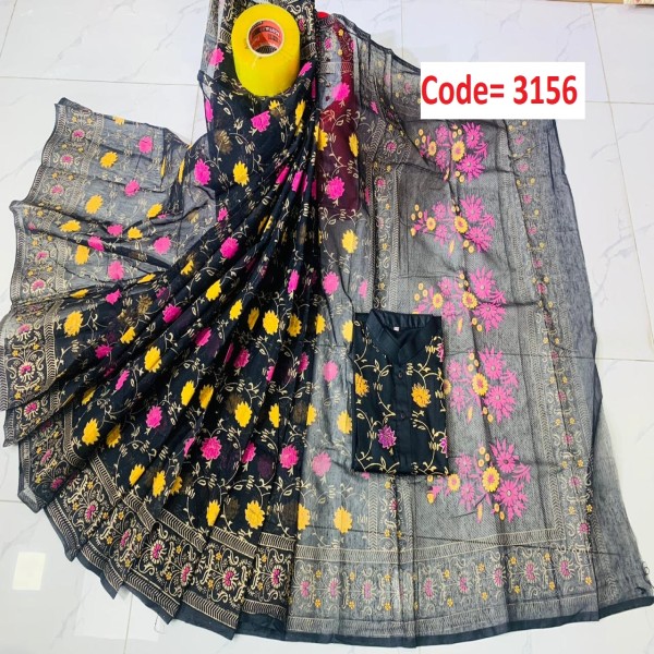 Block Printed Dhupian Silk Couple Set (3156)