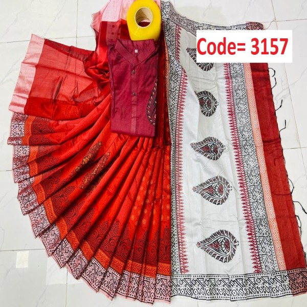 Block Printed Dhupian Silk Couple Set (3157)