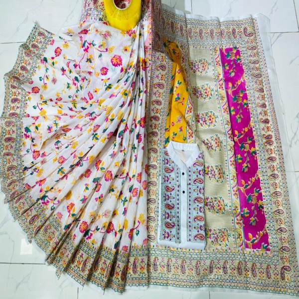 Block Printed Dhupian Silk Couple Set (3161)