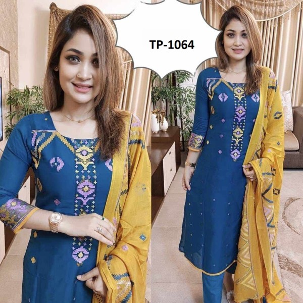 New exclusive Rangdhonu designed VIP Linen Amburtari Les Work 3 Piece For Stylish Women/Girls(1064)