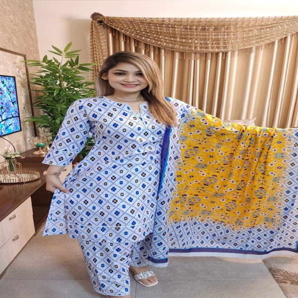 New exclusive Rangdhonu designed VIP Linen Amburtari Les Work 3 Piece For Stylish Women/Girls(1068)