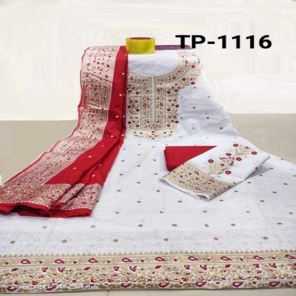 New exclusive designed Linen Screen Print Gown Poppon Work 3piece long kurti For Stylish Women / Girls - 3 Pice Dress(1116)