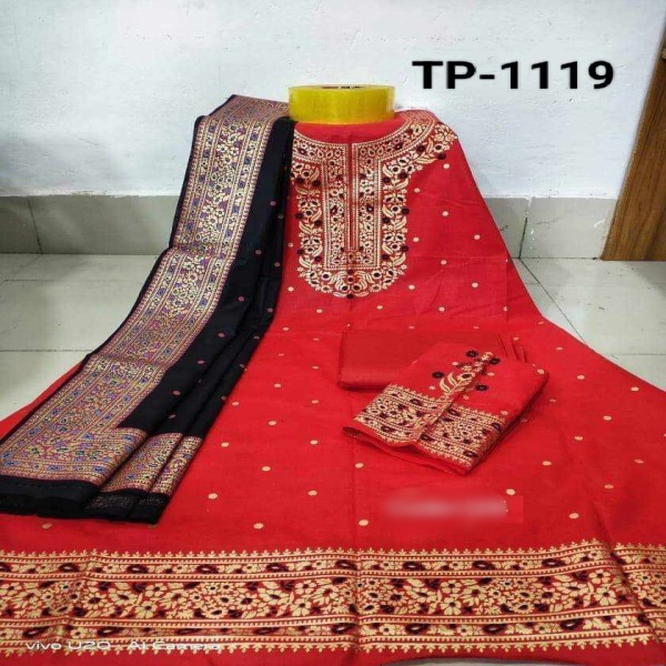 Exclushive Collection 100% High Qualitiey Indian Waitless Goergett Ambroydary Three Piece 3PC - 3 Back to Cotton(1119)