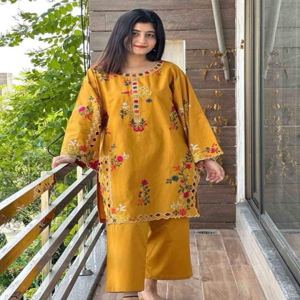 Embroidary Lilen Kurti Set 2peace (ku-03)