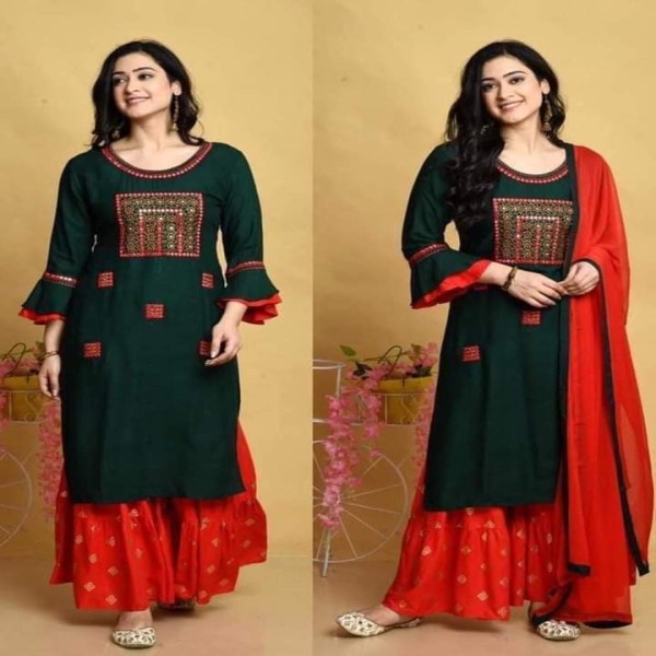 Exclusive embroidary green and white Three-Piece Set(ku-17)