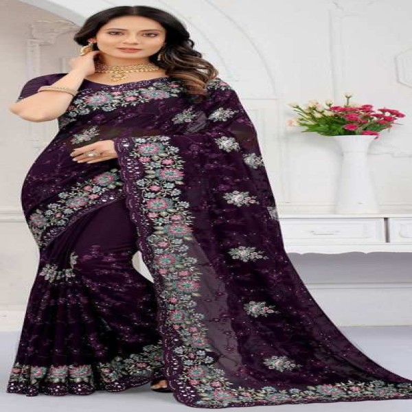 Indian Jeorjet High Quality Embroidery Stylish Sharee ( SS-113)