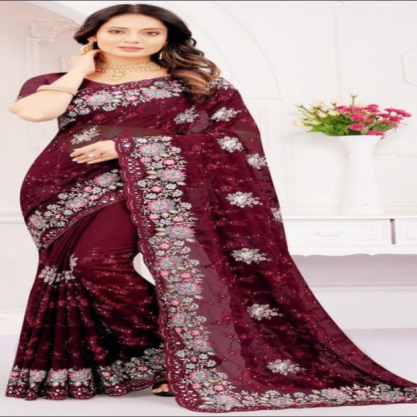 Indian Jeorjet High Quality Embroidery Stylish Sharee ( SS-138)