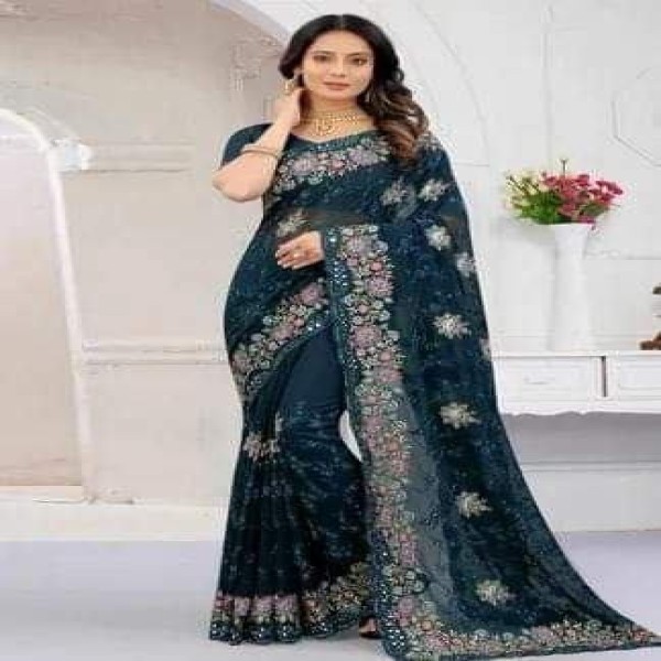 Indian Jeorjet High Quality Embroidery Stylish Sharee ( SS-139)