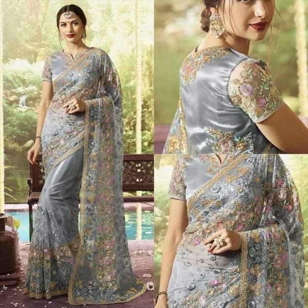 Indian Jeorjet High Quality Embroidery Stylish Sharee ( SS-135)