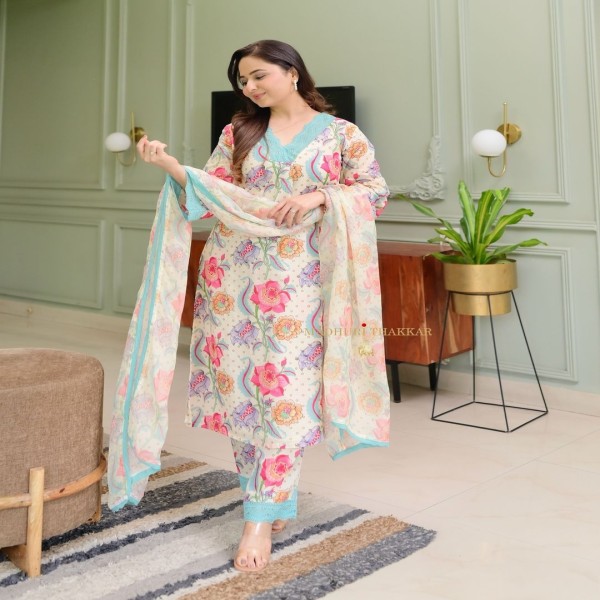 Cotton Printed Readymade Salwar Kameez Three Piece-code-tbk-21